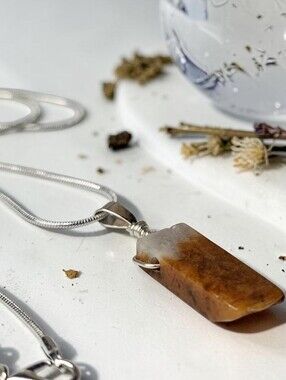 Sterling Silver Brown Agate Pendant Necklace